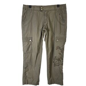 Cache‎ Women's Cargo Pants Beige Embroidered Cropped Ankle Size 4